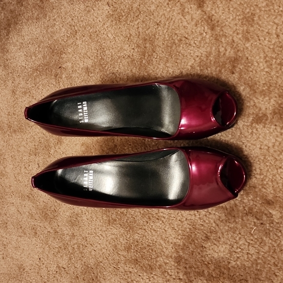 Stuart Weitzman Patent Leather Peep Toe Platform Heels - Picture 2 of 16